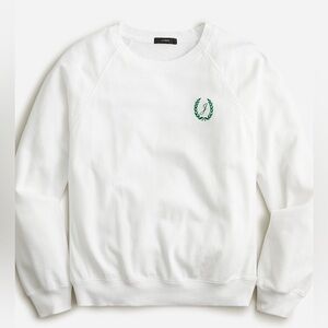 J. CREW University Club White Sweatshirt Green “J” Logo & Ribbed Crewneck Collar